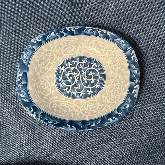 Seokchon Loko Sweet Porcelain Oval Bowls 28591 Blue & Gray 6.5" x 5.5” Set of 2 - Picture 2 of 10